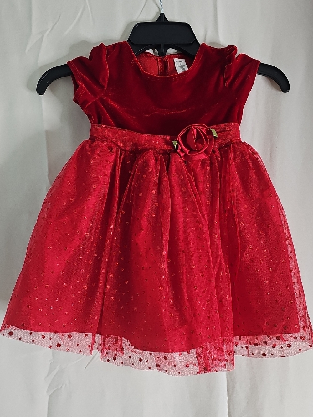George Red Velvet & Tulle Rose-Applique Formal Dress